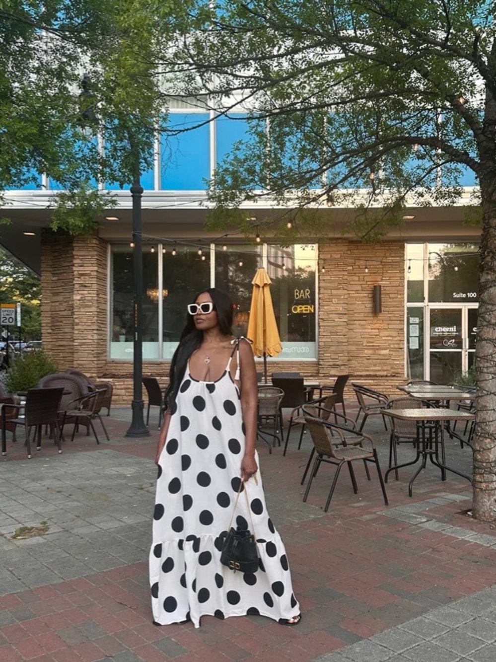 Polka Dot Maxi Sundress - White with Black Dots